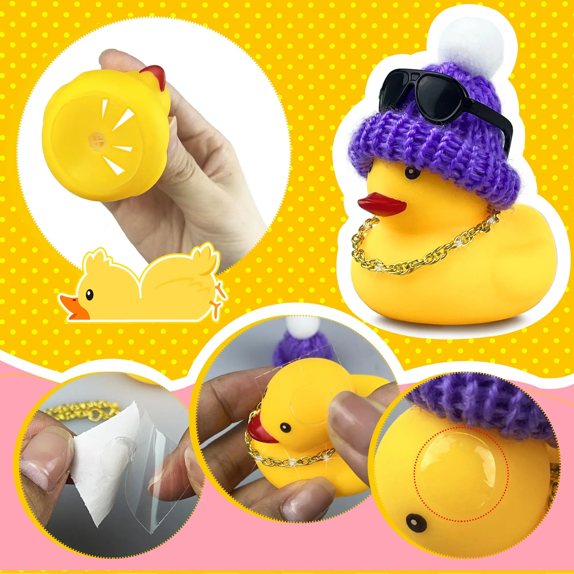 6/12/24 Set Mini Ducks with Mini Hats Necklace and Sunglasses Duck Toy for Shower Birthday Swimming Party Gift Favor Decorations 3