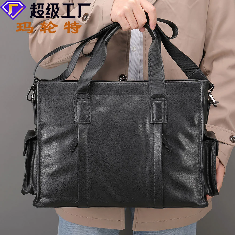 

Business leather men's bag cow messenger hand carrying hand large capacity horizontal briefcase