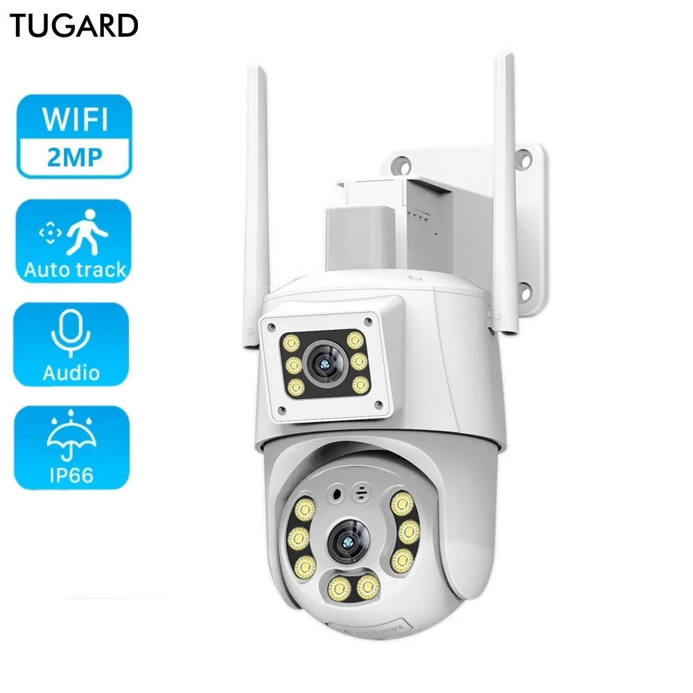 Tugard Outdoor 4G Wifi Camera 2K 4Mp Dual Lens Ptz Camera Auto Tracking Zoom Ottico Tracking Telecamere Di Sorveglianza Audio Bidirezionale