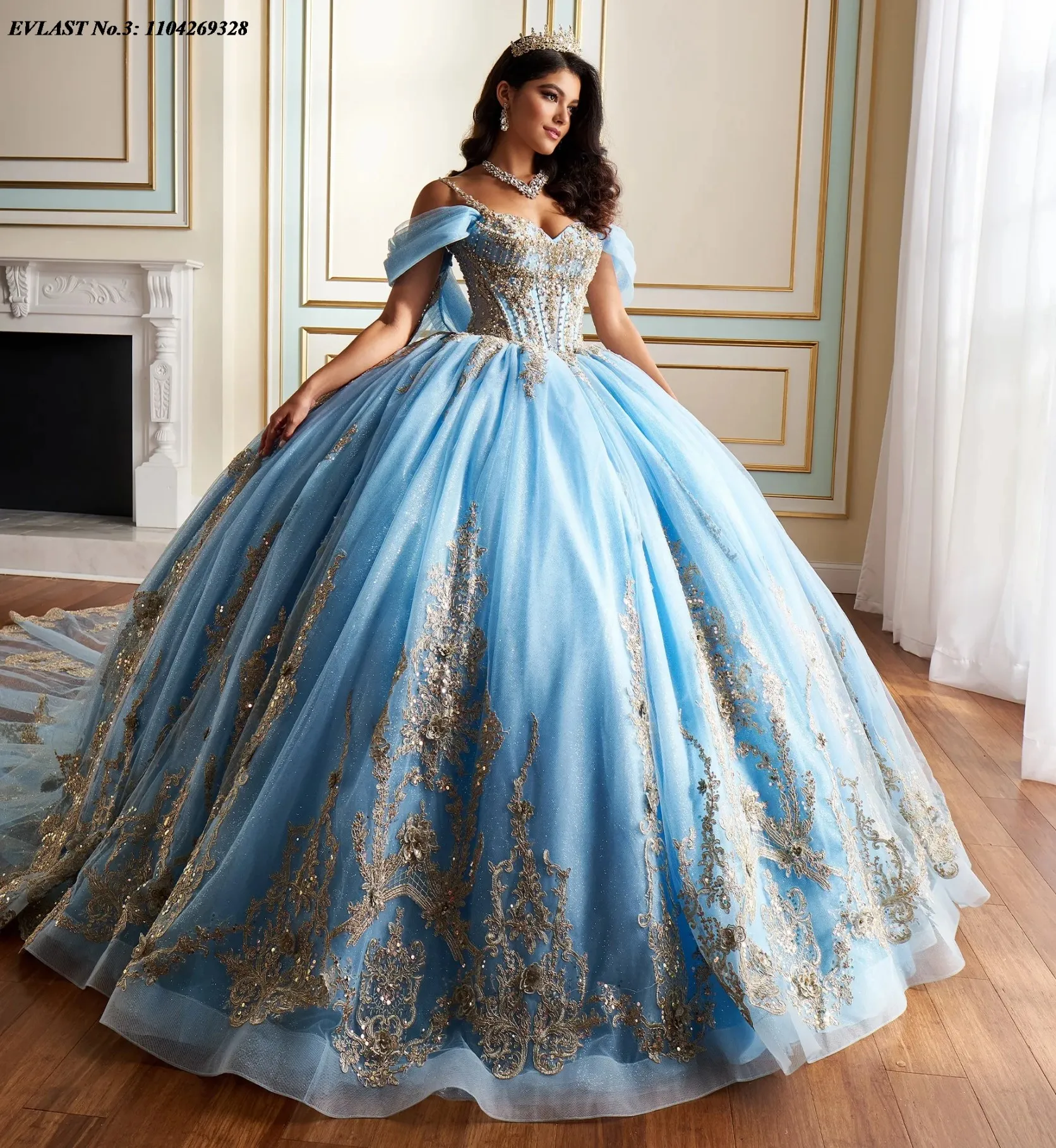 EVLAST Shiny Pink Quinceanera Dress Ball Gown Sequins Lace Applique Beaded Cape Sweet 16 Vestido De 15 Anos E3Q202