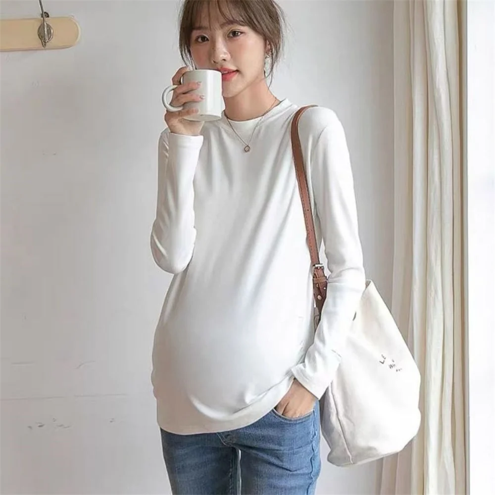 Women's Maternity Long Sleeve Pregnant Blouses Tops Flattering Side Maternity Clothes Pregnancy T-Shirt Pregnancy Clothes