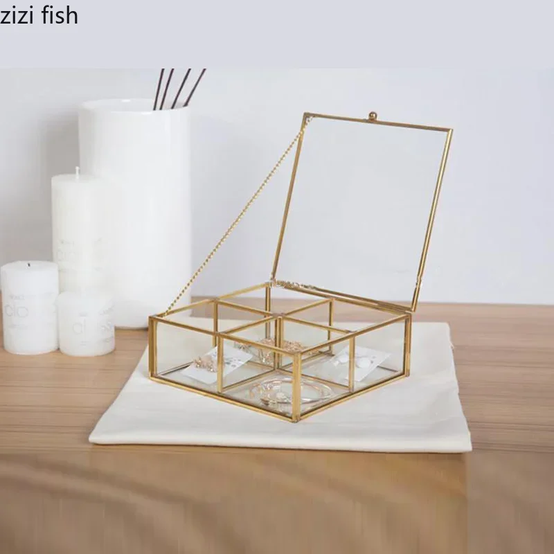 Transparent Glass Jewelry Box Rectangular Storage Boxes Jewelrys Display Box Multi-grid Jewelry Organizer Cosmetic Boxes Tray 3