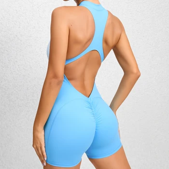 Women Yoga V Backless Jumpsuit Workout Bodysuit Sleeveless Gym Bodycon Sportswear Fitness Yoga Suit One Piece Outfit 1