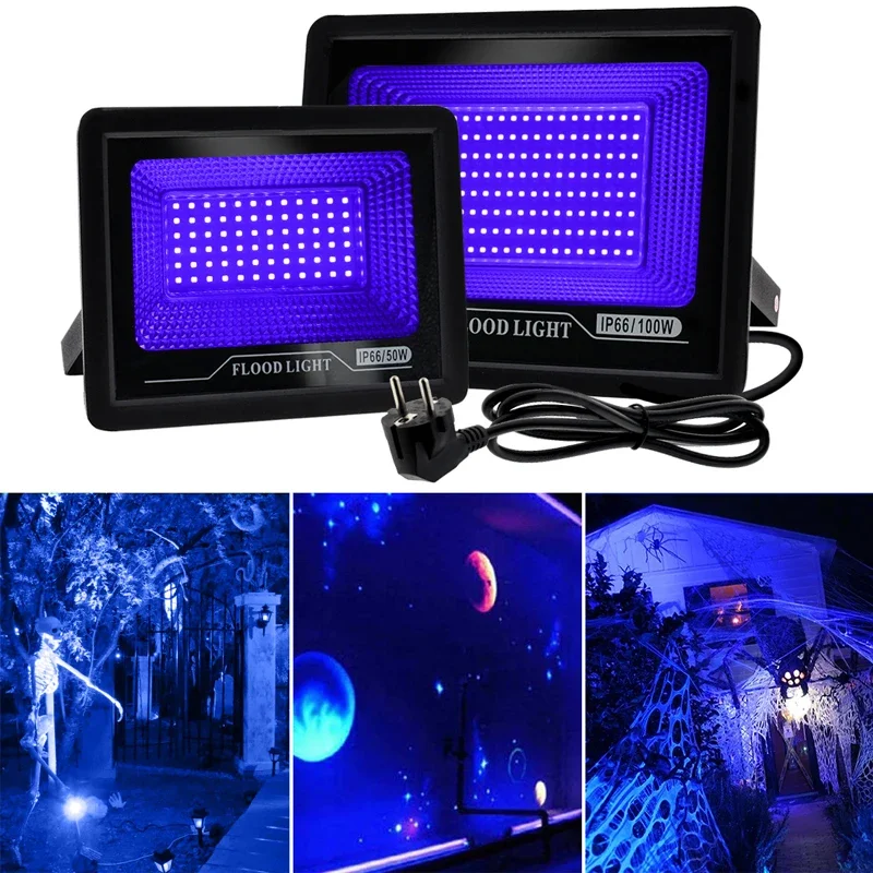 50W 100W 150W UV LED Floodlight Ultraviolet Light IP66 Waterproof LED Black Light Halloween Party Stage Spotlights