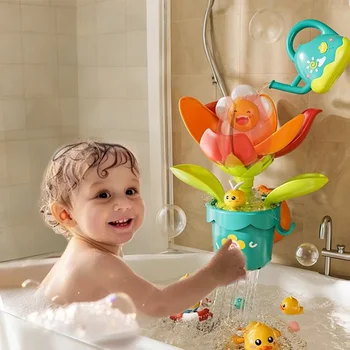 Giocattoli da bagno con fioritura per bambini Doccia con acqua Giocattoli da bagno Gioco d'acqua per bambini Divertimento bagno di girasole con bollitore Giocattolo da bagno per bambini