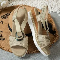 Sandales compensées pour femmes 2024, sandales d'été à plateforme imprimé serpent, chaussures gladiateur confortables et décontractées à talons mi-hauts pour femme 4