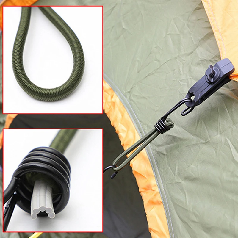 Bungee Straps Elastic Binding Rope Bungee Cord Hooks 4pc Outdoor Tent Elastic Rope Bungee Cords with Hook Camping Canopy Tarp Tent Fixed Binding Tensioning Belt Hook Cord Fastener
