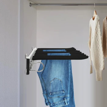 Portapantaloni telescopico estraibile montato lateralmente per armadio, portapantaloni multifunzionale sinistro a fila singola in nero 1