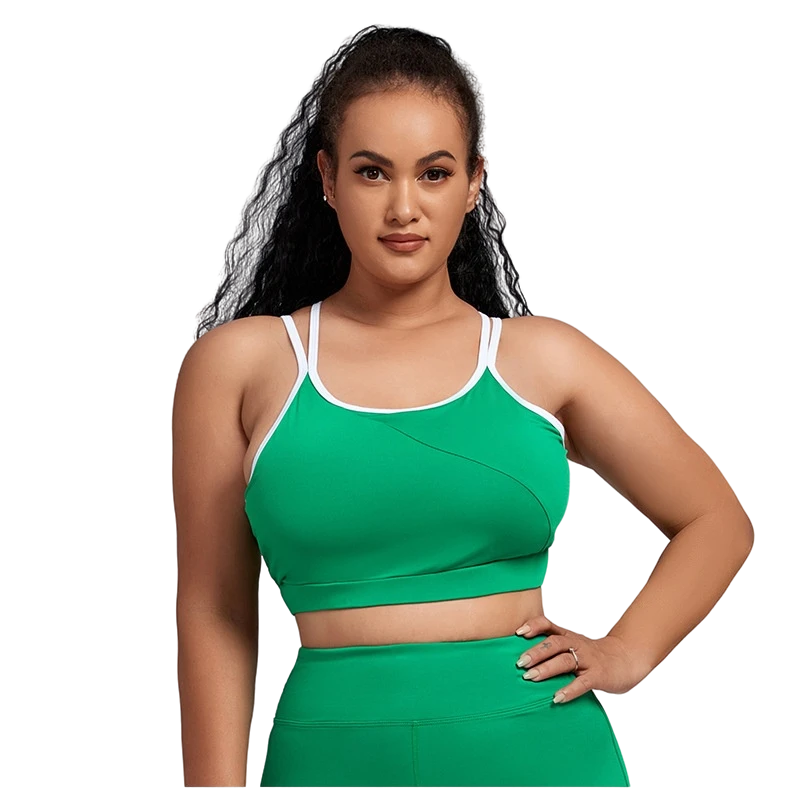 Sujetadores deportivos verdes para mujer, camisetas sin mangas transpirables con doble correa para el hombro, a prueba de golpes para correr, gimnasio, Tops de talla L 4XL| | - AliExpress