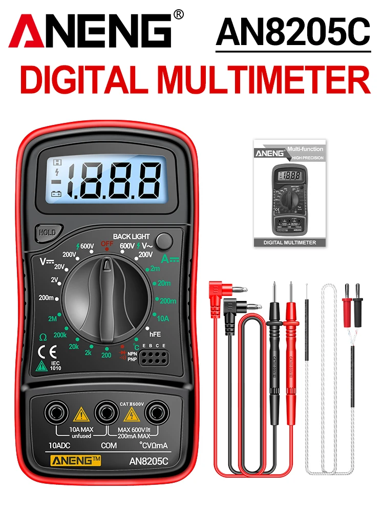 ANENG AN8205C 자동차 전기 회로 테스터 멀티미터 AC/DC 전류계 전압 저항 멀티미터 테스터 미터 hFE 삼극관 테스트 도구