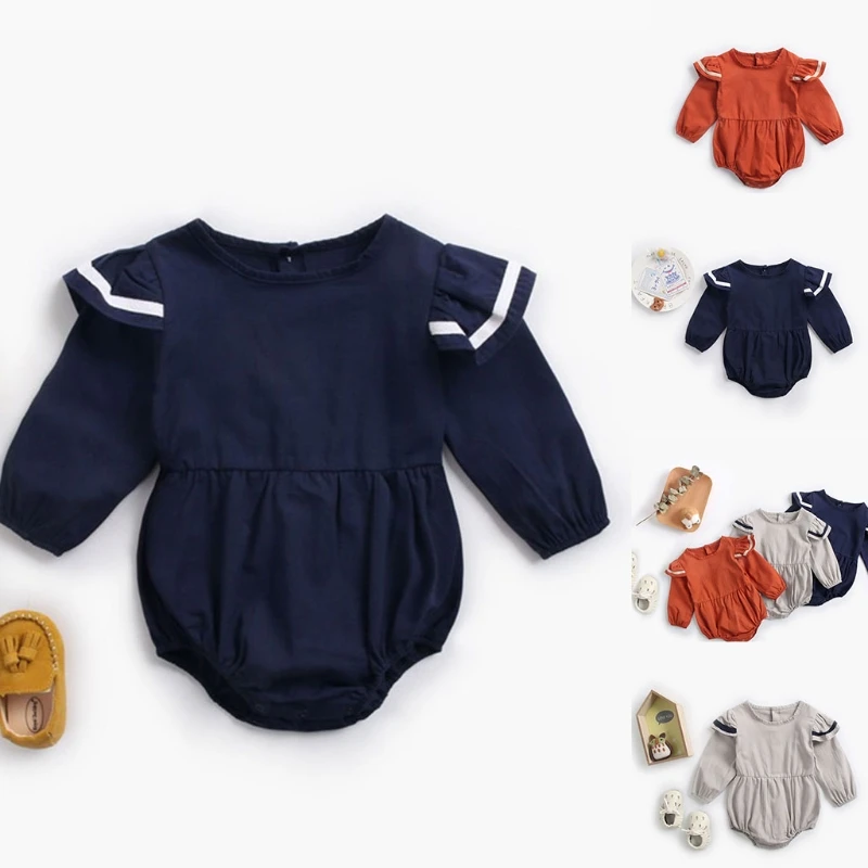 

Baby One-Piece Suit Long Sleeve Navy Bodysuits for TRIANGLE Crawling Clothes Rom