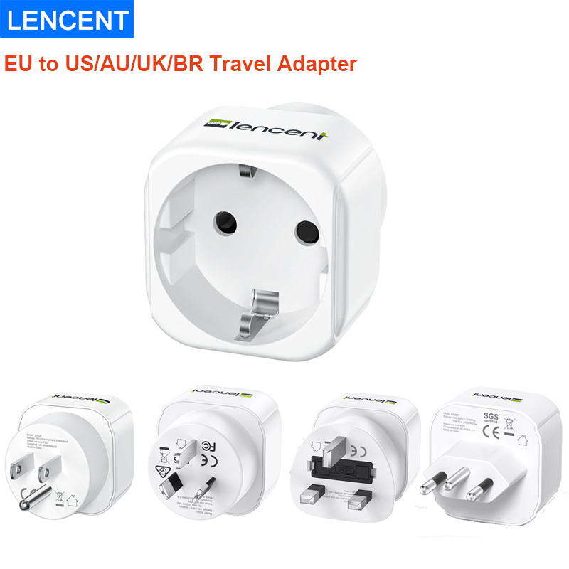 LENCENT 2 Pack Europe to AU/US/UK/BR Plug Travel Adapter Overload Protection Wall Charger Travel Plug Converter Travel Adapter