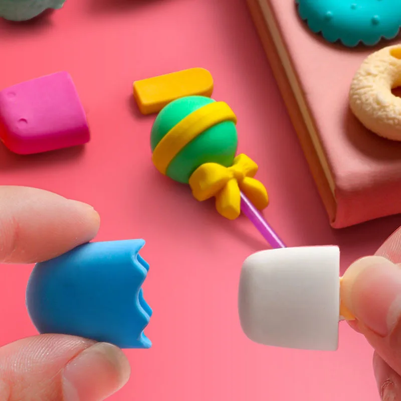 Kawaii Ice Cream Donuts Lollipop Detachable Rubber Eraser for Kids Gift 1Pcs