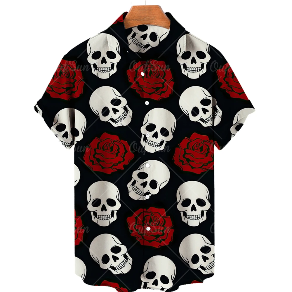 

Hawaiian Summer men's Shirt Retro Short sleeve 3D printed skull pattern men's street social shirt hip hop neutral casual terrain