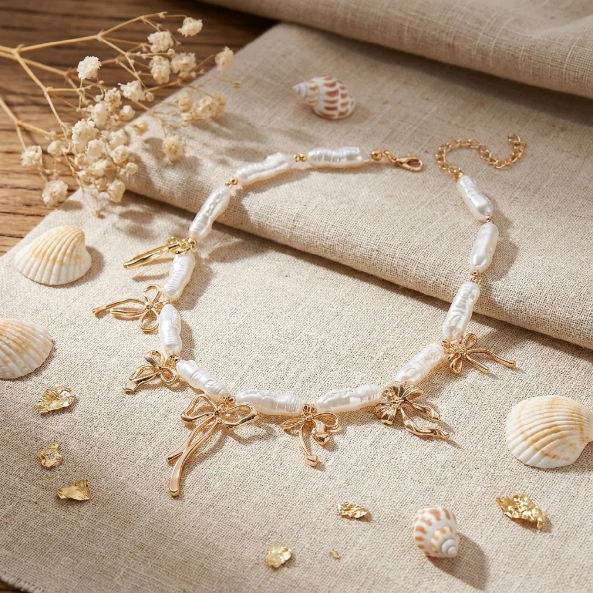 Trendy Sommer Rote Erdbeere Anhänger Halskette Für Frauen Männer Barock Imitation Perle Metall Seestern Conch Bogen Sonne Halsband Schmuck – Detail 29
