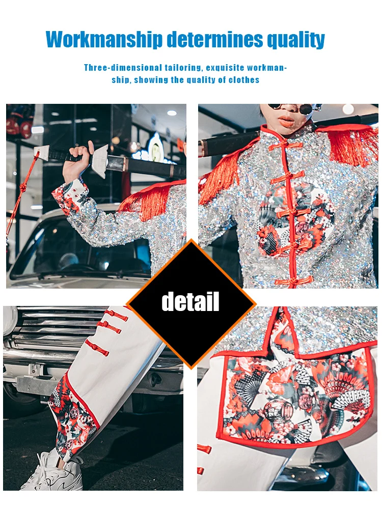 ZZL Street Dance Clothes for Boys K-pop Hip-hop Dance Children Clothes Sequin Stage Costumes Chinese Style Catwalk Performance