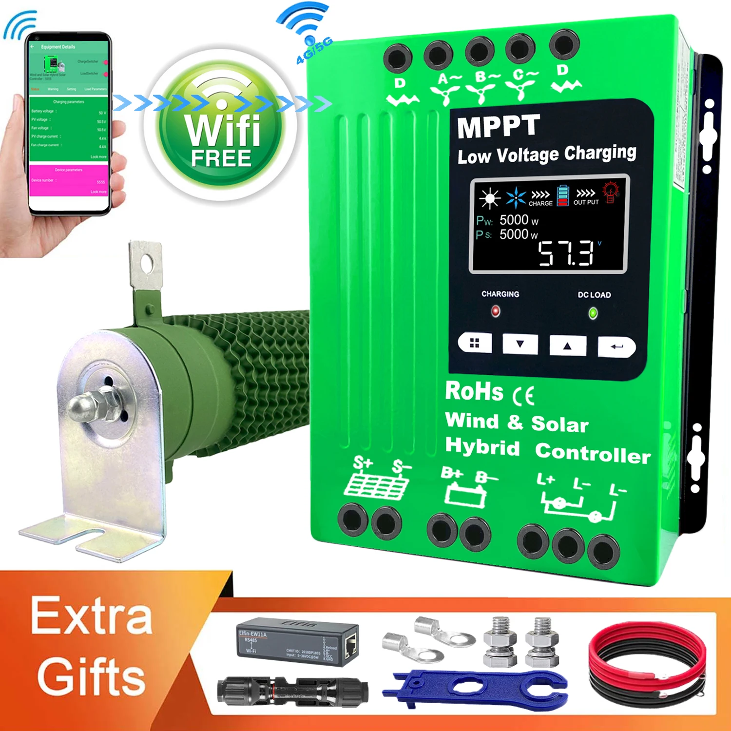MPPT 풍력 태양광 하이브리드 충전 컨트롤러, 풍력 3000W, 태양광 3000W..