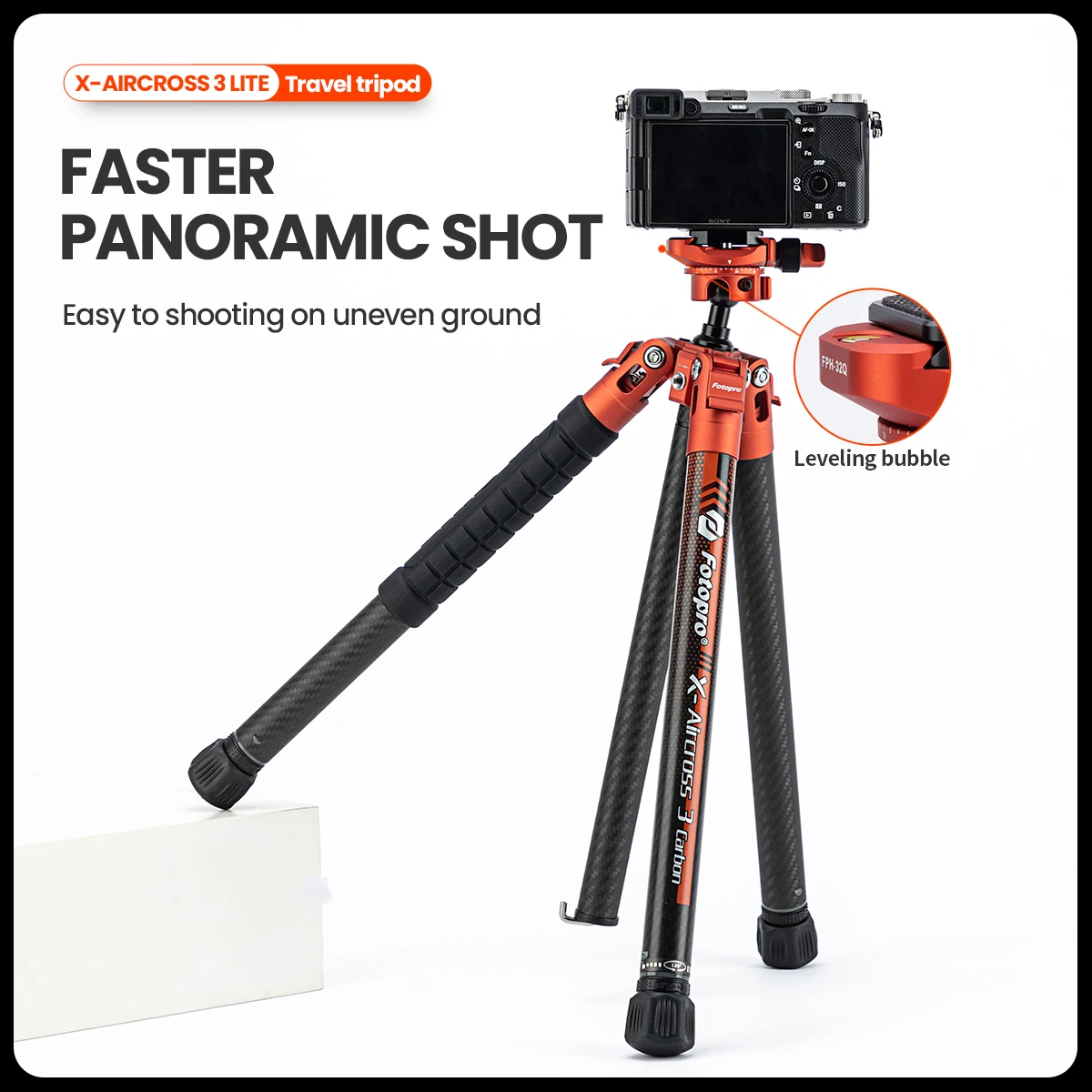 Fotopro X-Aircross 3 Lite Carbon Fiber Tripod selfie stick tripod selfie stick sports camera selfie stick cell phone selfie stick smartphone selfie stick phone selfie tripod 1.7lbs Ultralight 62 Inch Portable Compact Travel Tripod for DSLR