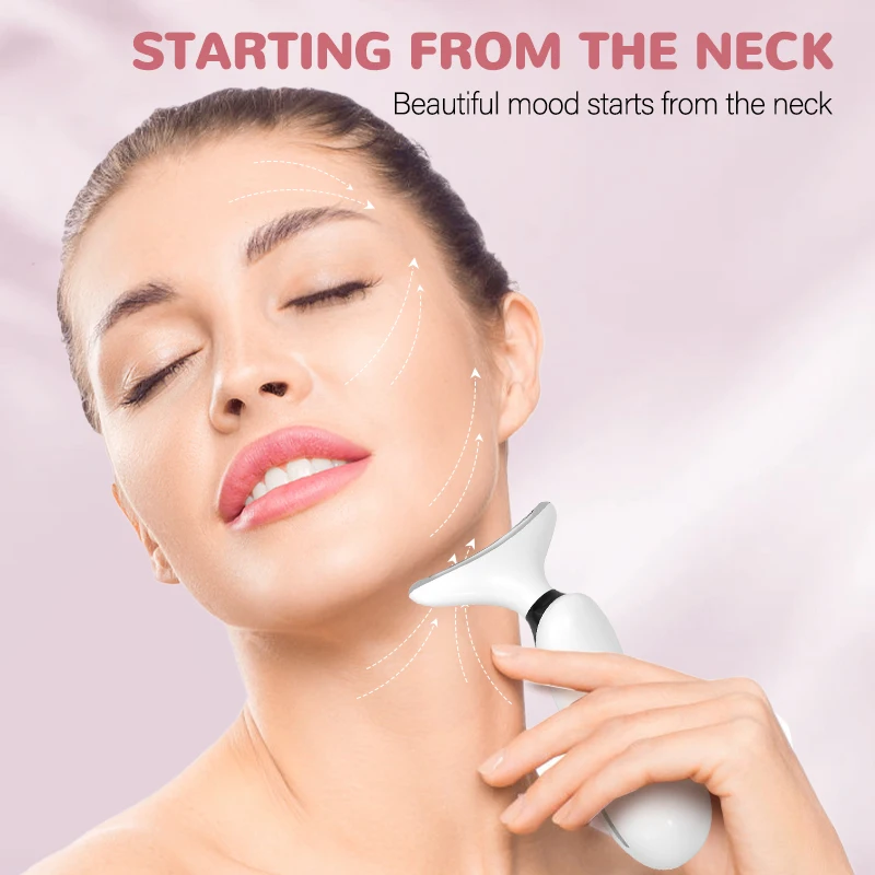 Neck Facial Massager Face Sculpting Tool with Rechargeable Base Microcurrent Beauty Device 7 Color LED Vibration for Skin Care