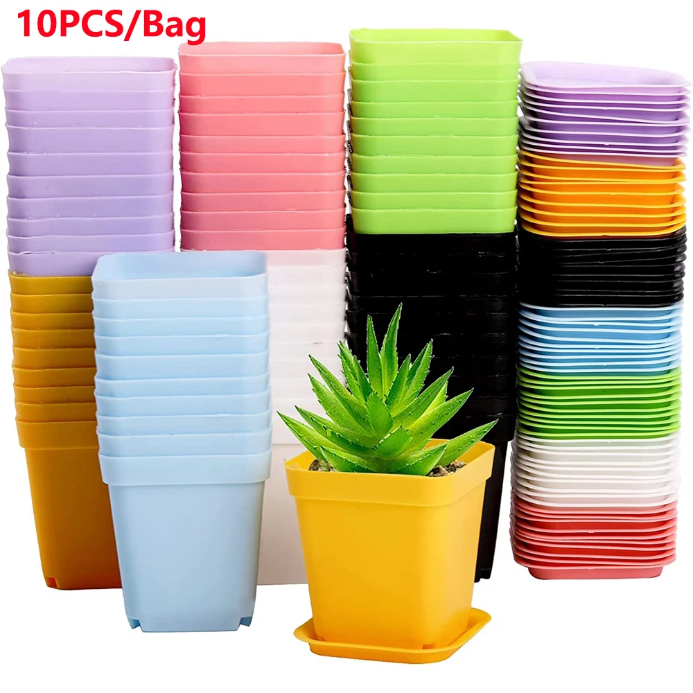 10PCS Gardening Mini Small Square Pot Flower Pot Succulent Pot Little Black Square Plastic Pot Seedling Tray Containe