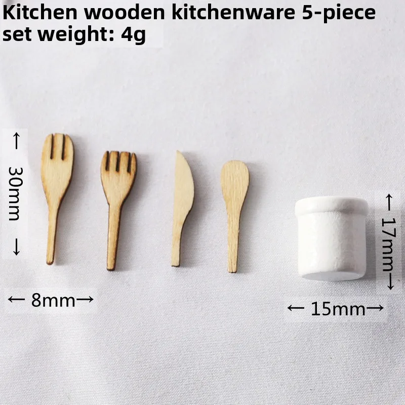 Miniature Dollhouse Kitchen Tools Set Wooden Spatula Knife Fork Egg Beater Jar For Home Decor Photography Props Mini Toys - 5