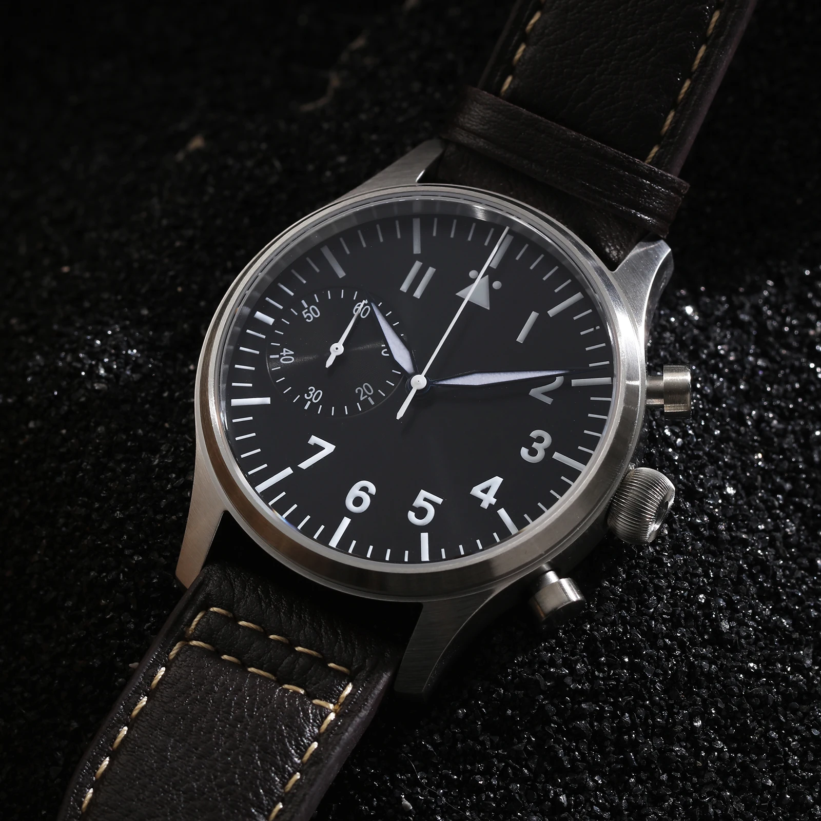 Baltany Orologio Cronografo Al Quarzo Stile Vintage Con Quadrante Smaltato Bianco, Movimento Giapponese VK64, Cassa In Acciaio 316L, Vetro Zaffiro, Impermeabile 5 ATM, Cinturino In Pelle