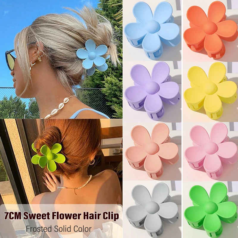 7CM Mattierte Uni-Farbene Blumen-Haarklammern - Premium Haaraccessoires für Frauen/Mädchen (Pferdeschwanz/Haifischklammer)