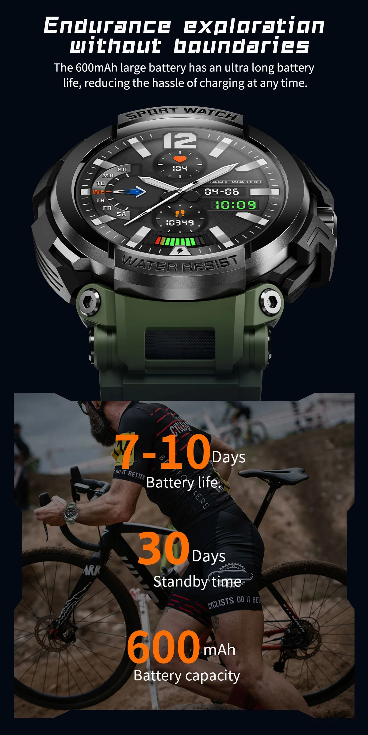 smartwatch militar, relógios à prova d'água IP68,