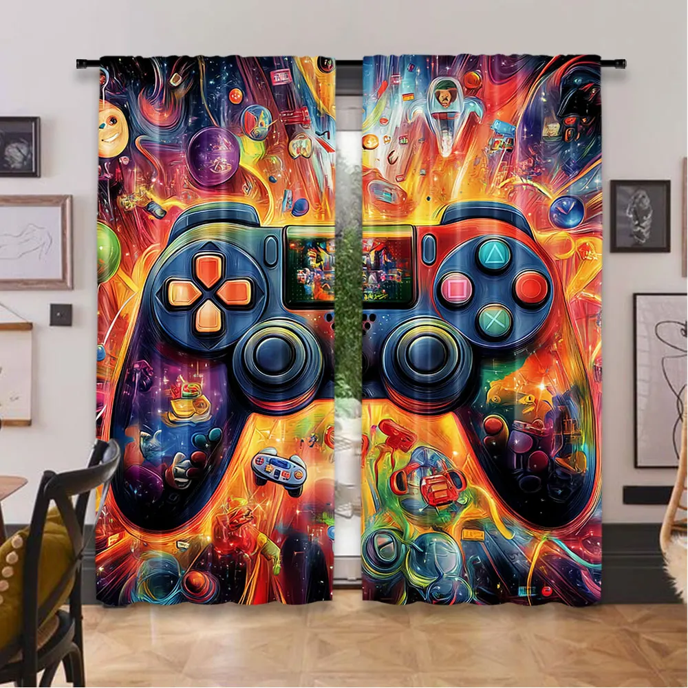 2Pcs Satisfactory Game Room Curtains Video Gaming Theme Colorful Decor Playroom Home Apartment Bedroom Living Room 5