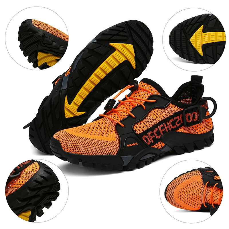 HIKEUP Men Outdoor Hiking Shoes Plus Size Hollow Backwater Whoes Beach Shoes Casual Sports Women Sneaker Couple Style