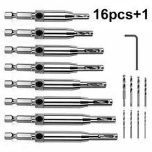 

17pcs Hinge Center Drill Bits W Wrench Window Hinge Hole Opener Kitchen Door Handles Drawer Slides Repair Hand Woodworking