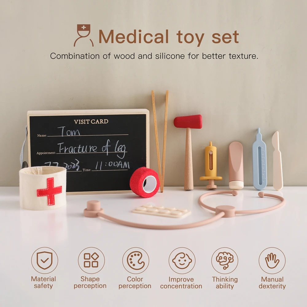 Children Doctor Toy Set Wooden Simulation Medical Box Baby Play House Games Educational Toys Children Montessori Toy Gifts 2