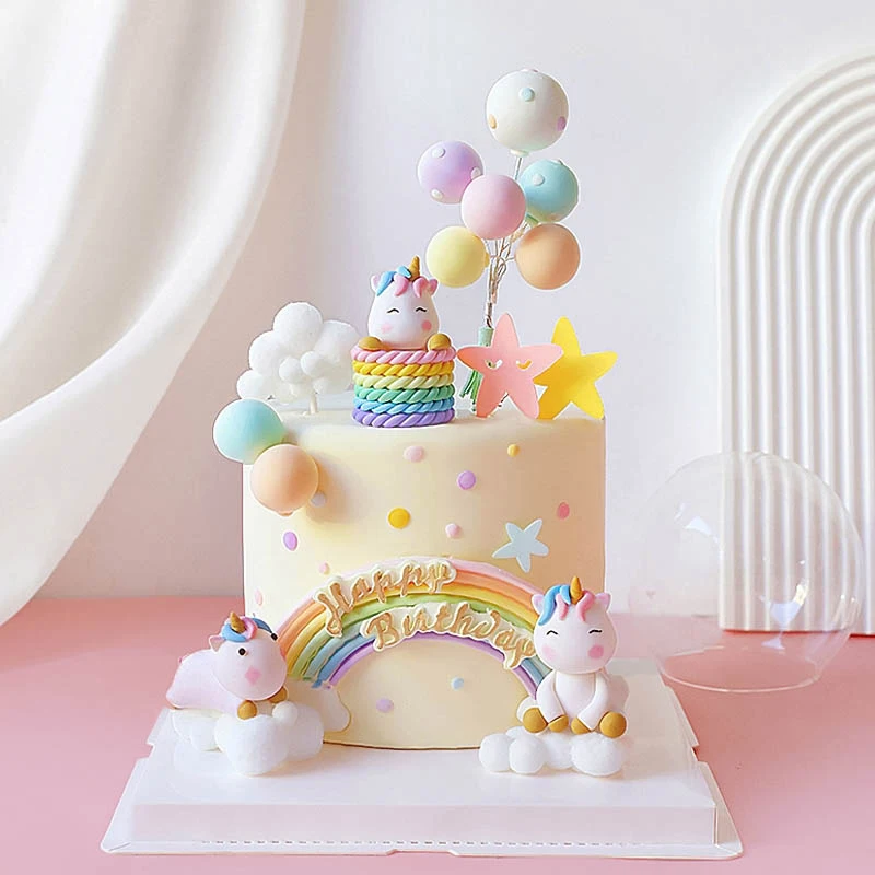 Einhorn Geburtstag Kuchen Topper Dekoration Mädchen Puppe Schönheit Regenbogen Liebe Rosa Stern Baby Dusche Kuchen Einsatz Flaggen