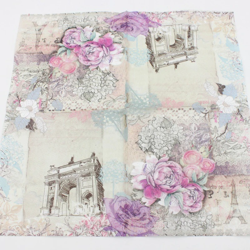 Paper Napkins 10/20pcs 33*33cm 2-Ply Colourful Printed Napkins Floral Eiffel Tower Facial Virgin Wood Pulp Party Paper Placemats