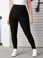 Spring And Fall Solid Color Nine-point Pants Black High-waisted Tight Leggings Fashion High-stretch Plus Size Nine-point Pants