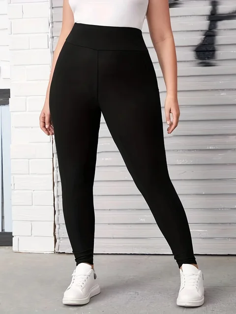 Spring And Fall Solid Color Nine-point Pants Black High-waisted Tight Leggings Fashion High-stretch Plus Size Nine-point Pants
