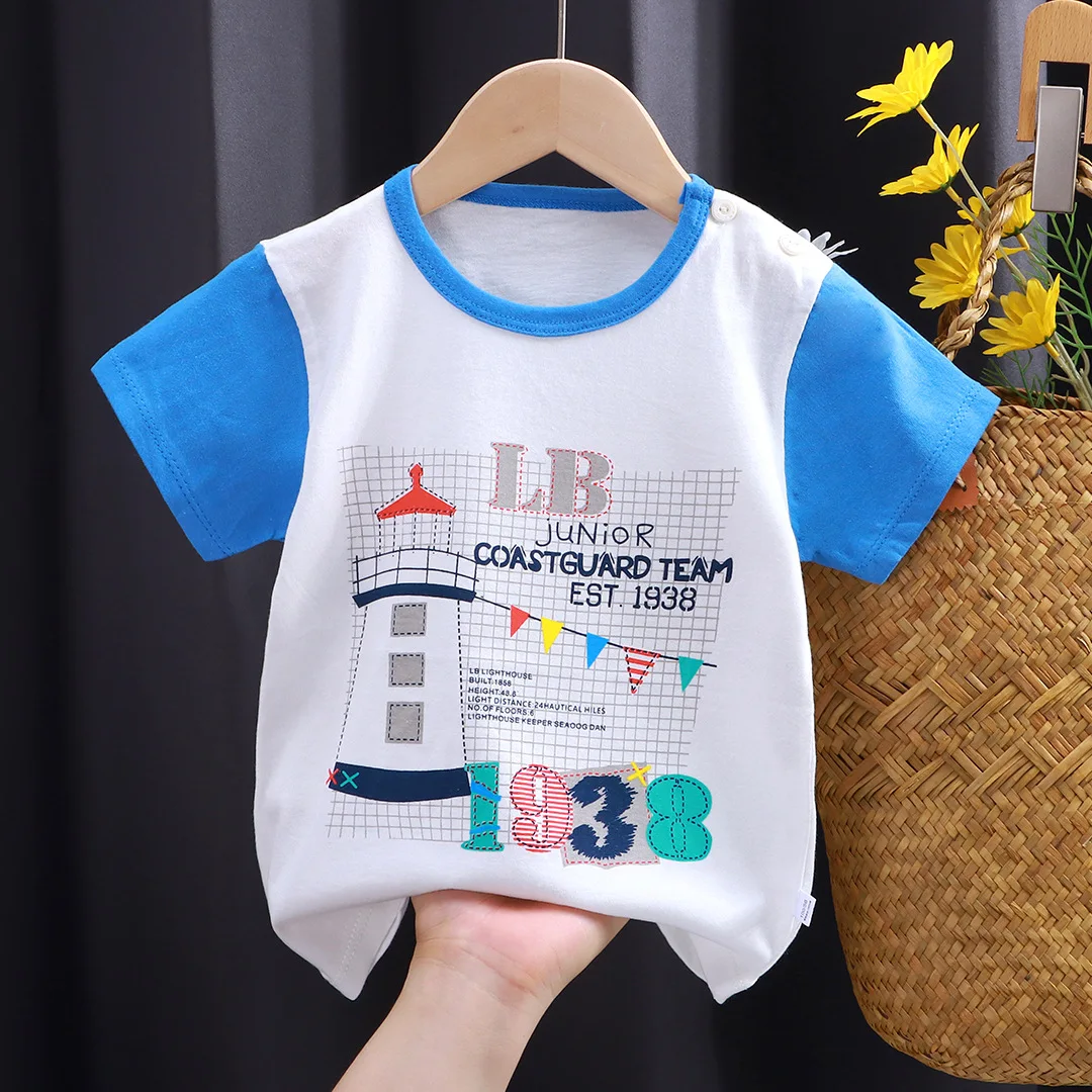 thumbnail image 1 of Kids Clothes  T-Shirt Children's Clothing Boys Girls Summer Cartoon Tops Short Sleeve Clothes 100% Cotton Blue Excavator Cartoon, 1 of 6