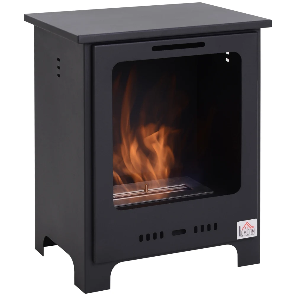 19.75" Ethanol Fireplace, Freestanding Alcohol Fireplace Stove with 0.25 Gal Tank Capacity, Flame Snuffer-Black