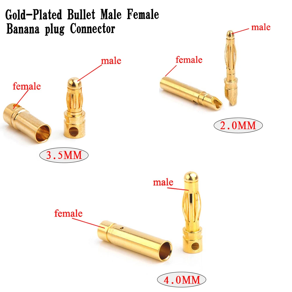 Amass 금도금 바나나 플러그 커넥터, 암수 총알, 리포 배터리, RC ESC 모터, DIY 장난감, 50 쌍, 100 쌍, 2mm, 3.5mm, 4mm