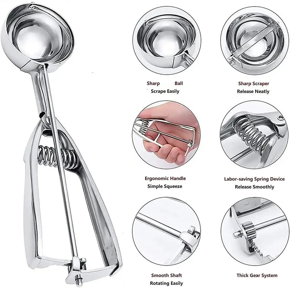 Ice Cream Scoop, 3Pcs Cookie Scoop Set For Baking Steel Ice Cream Scooper With Trigger Release For Portion Control