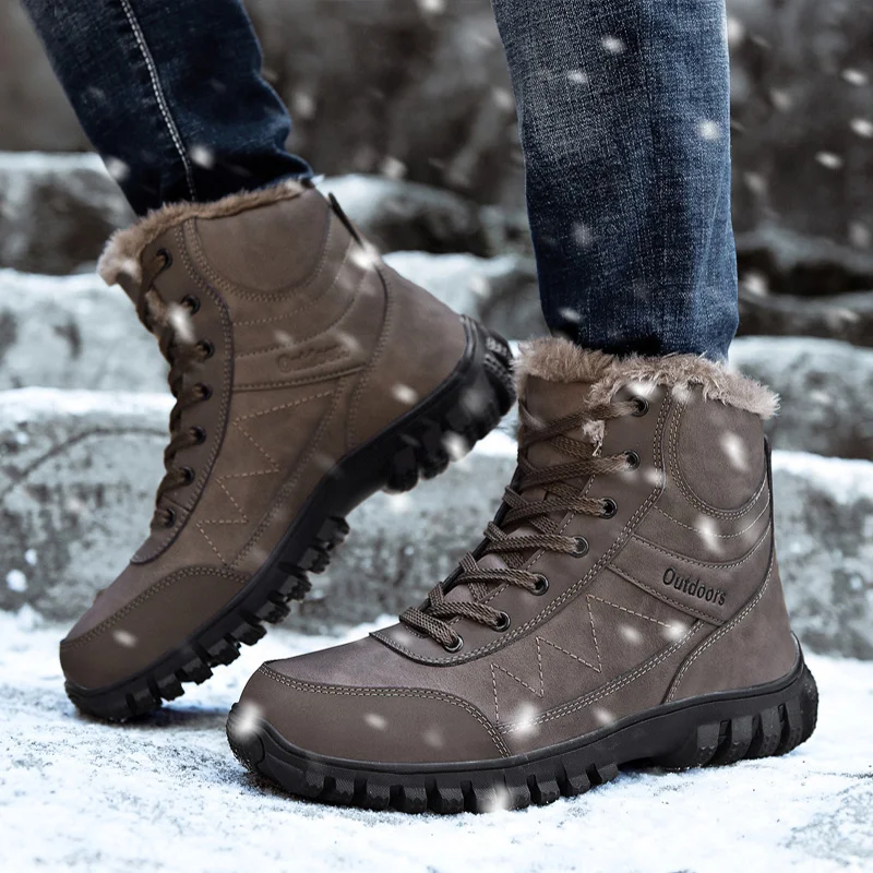 Unisex Large Size Winter High Top Plush Warm Anti-Ski Boots Couple Outdoor Travel Hiking Shoes Men's Field Training Boots 35-48#