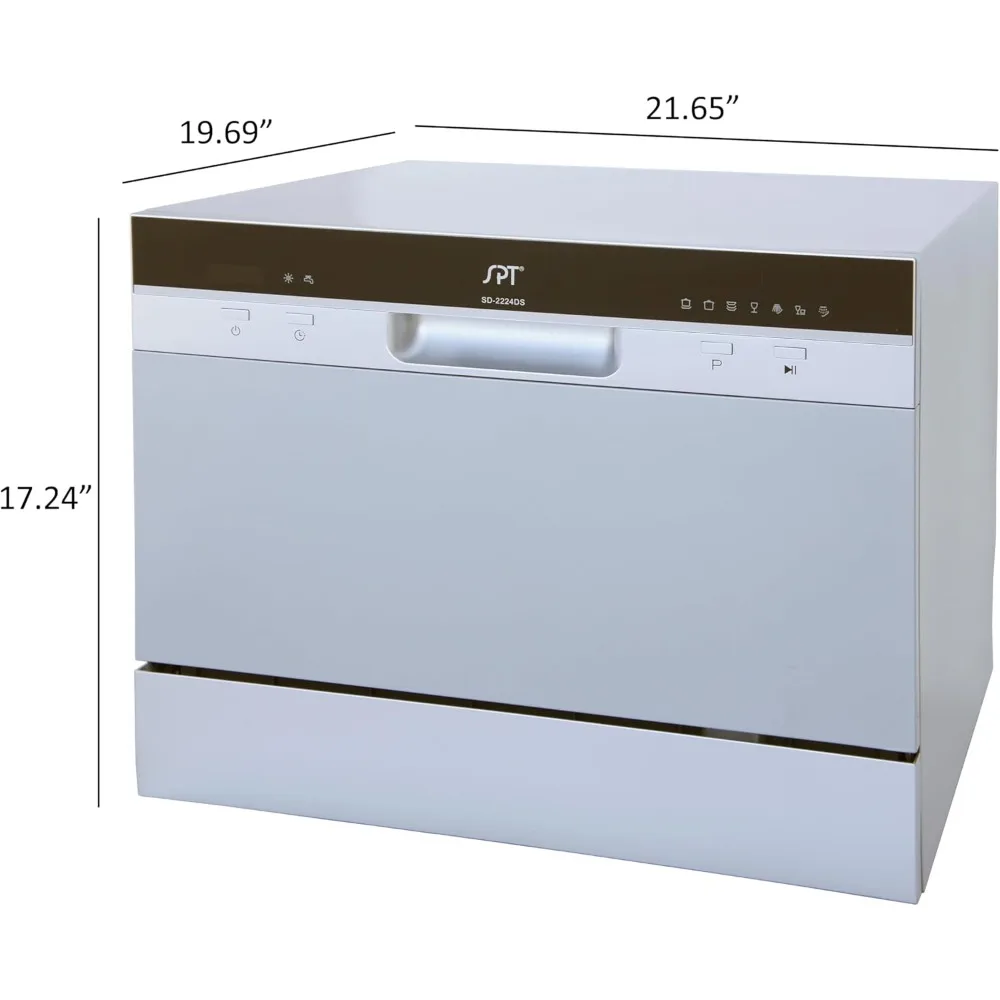 Compact Countertop Dishwasher with Delay Start-Portable Dishwasher with Stainless Steel Interior