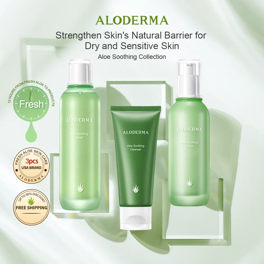 

ALODERMA Organic Aloe Vera Soothing Repair Suit Deep Hydration Skin Care Products 3 Piece Set Gently Clean And Nourishing Skin