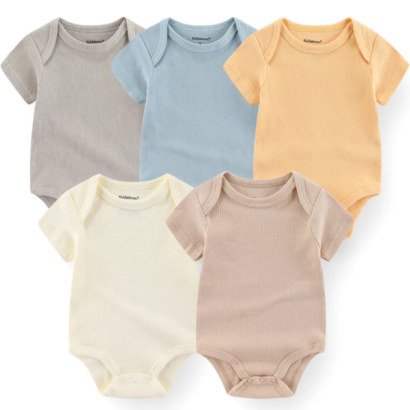 5Pcs/lots Solid Baby Bodysuits Overalls Baby Boy Clothes Short Sleeves Newborn Babies To 3 Months Kids Jumpsuits