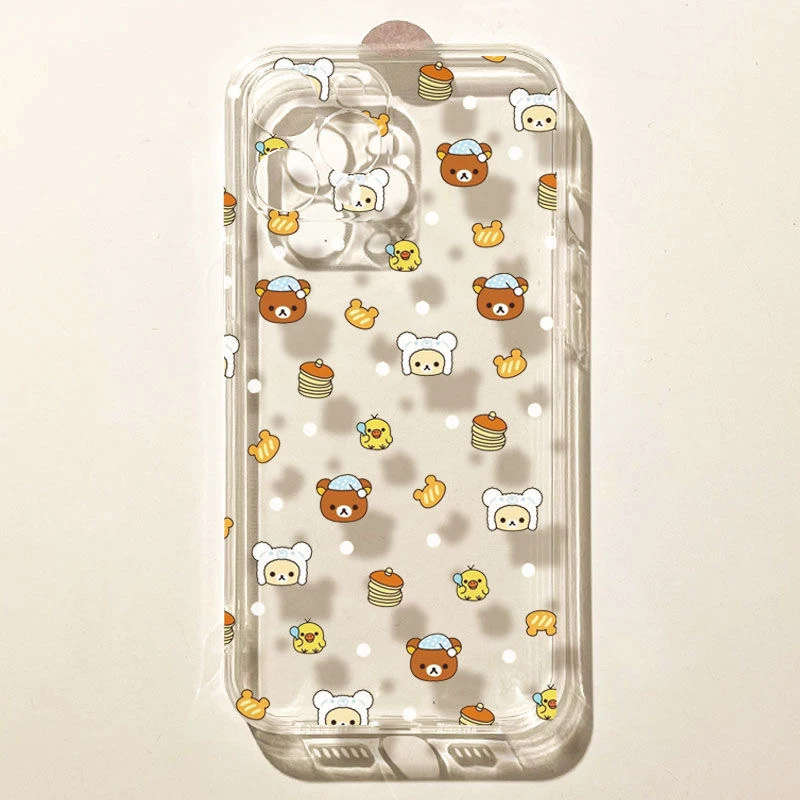 Full Screen Transparent Soft Cover - Cute Rilakkuma Bear Design Phone Case