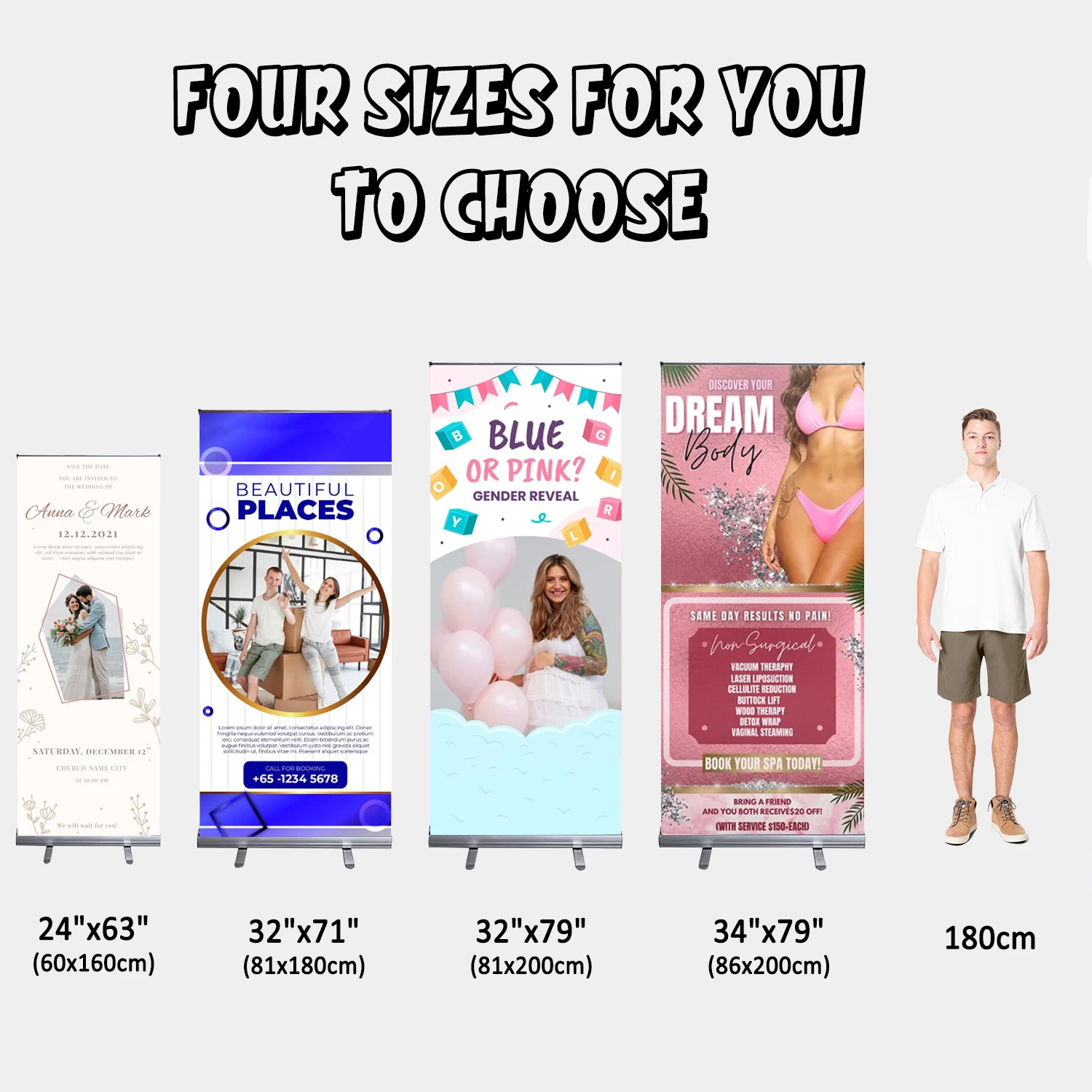 Rollup Banners and Signs with Stand for Baby Shower, Folding Vertical Banner for Business, Party, Exhibition, Anniversary