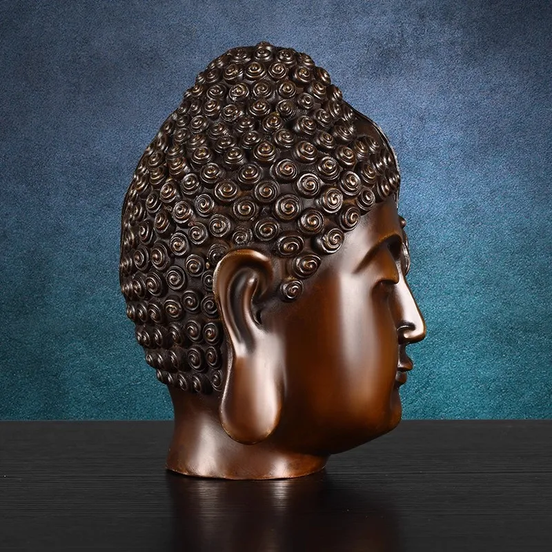 Half Buddha Half Demon Brass Statue, One Thought Between God & Evil Head Sculpture, Abstract Zen Art for Home Desk Decor