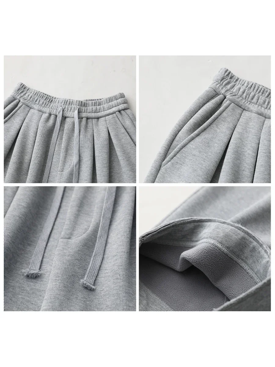 CHIC VEN Women Pants New Elastic Waist Drawstring Sports Loose Female Trousers Plush Full Long Thick Pant Autumn Winter 2024 4