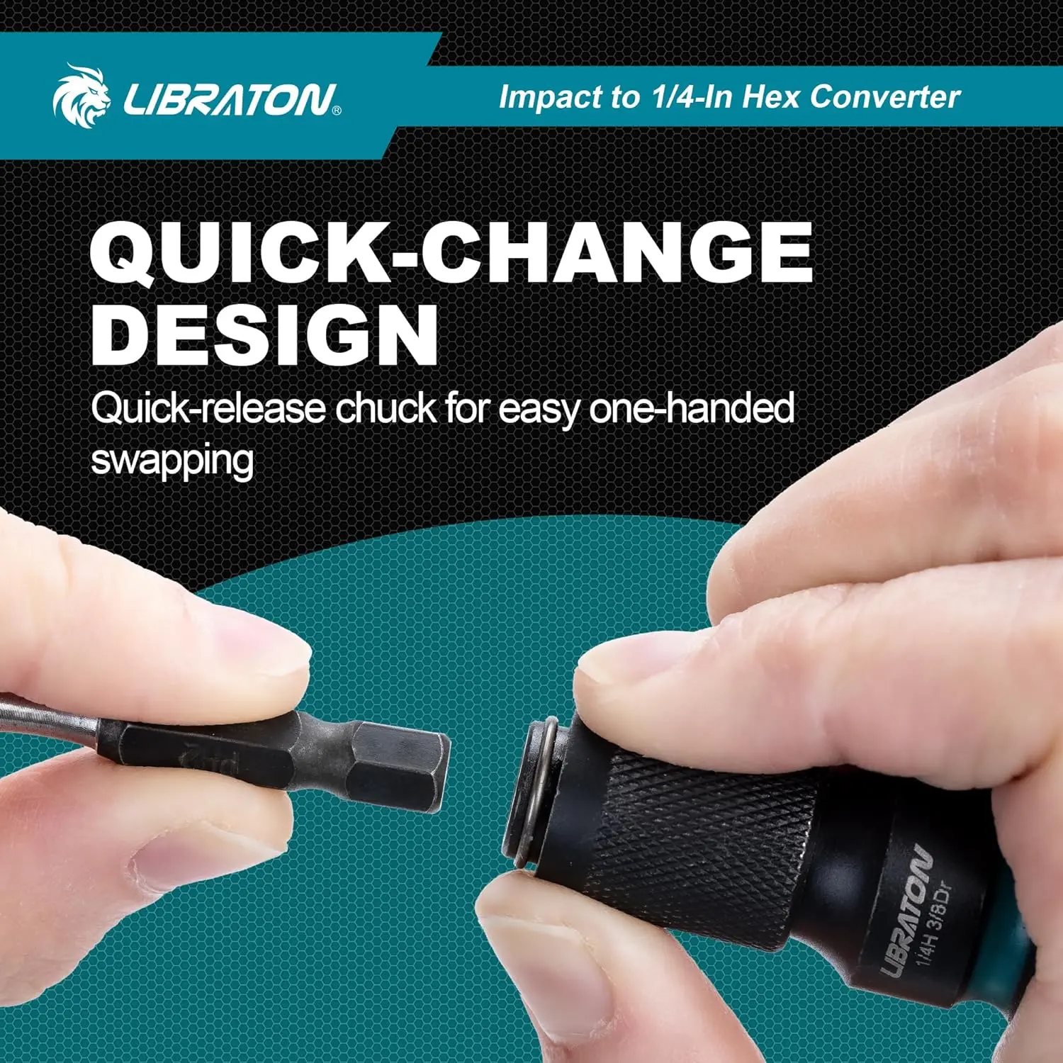 LIBRATON Impact to 1/4 Hex Converter 1/2 3/8 1/4“ Drive Female to 1/4" Hex Adapter Impact Wrench Adapters for Impact Bit Holders 6