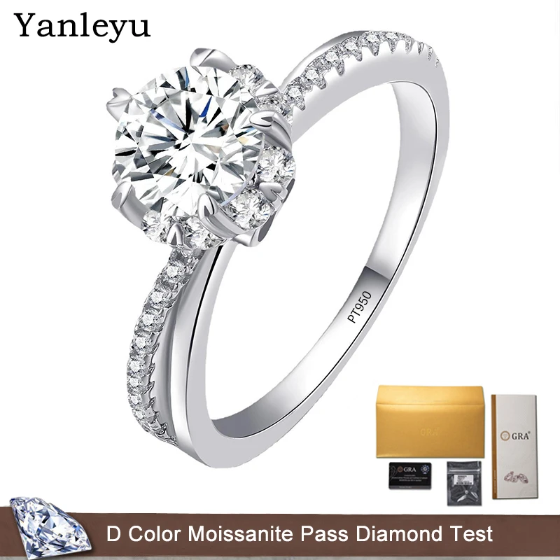 

Yanleyu Solid Platinum PT950 Ring 1CT Natural Moissanite Engagement Rings For Woman GRA Certified Jewelry Gift For Girl D Color